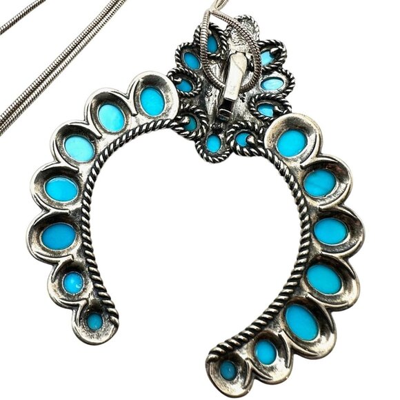 Carolyn Pollack Blue Turquoise Sterling Silver 3" Naja Pendant 22" Necklace - Picture 4 of 4